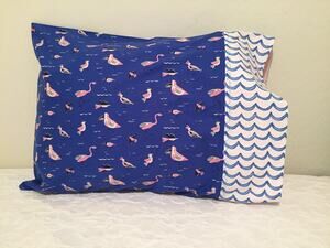 Handmade Pillowcase Set: Pink Shorebirds & Blue Waves